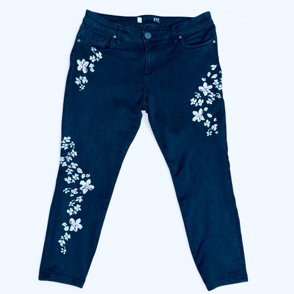 Kut from the Kloth Navy Floral Embroidered Jeans